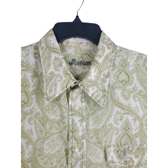 Vtg 70s 80s McGregor Hawaiian Shirt Men XL 17 17.5 Green Beige Retro Lightweight - Picture 7 of 11